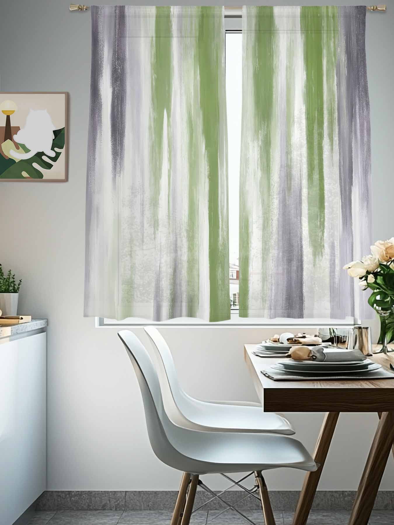 Abstract Grey Sheer Curtains for Living Room Bedroom, Green Mottled Gradient Texture Farmhouse Light Filtering Sheer Curtains, Rod Pocket Voile Window Drapes, 2 Panels Set 52"x 63"