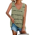 thumbnail image 1 of LUXUR Débardeurs pour Femmes T-Shirts à Col en V T-Shirt Sans Manches Tunique Haut Blouse à Imprimé Rayé Kaki m, 1 of 2