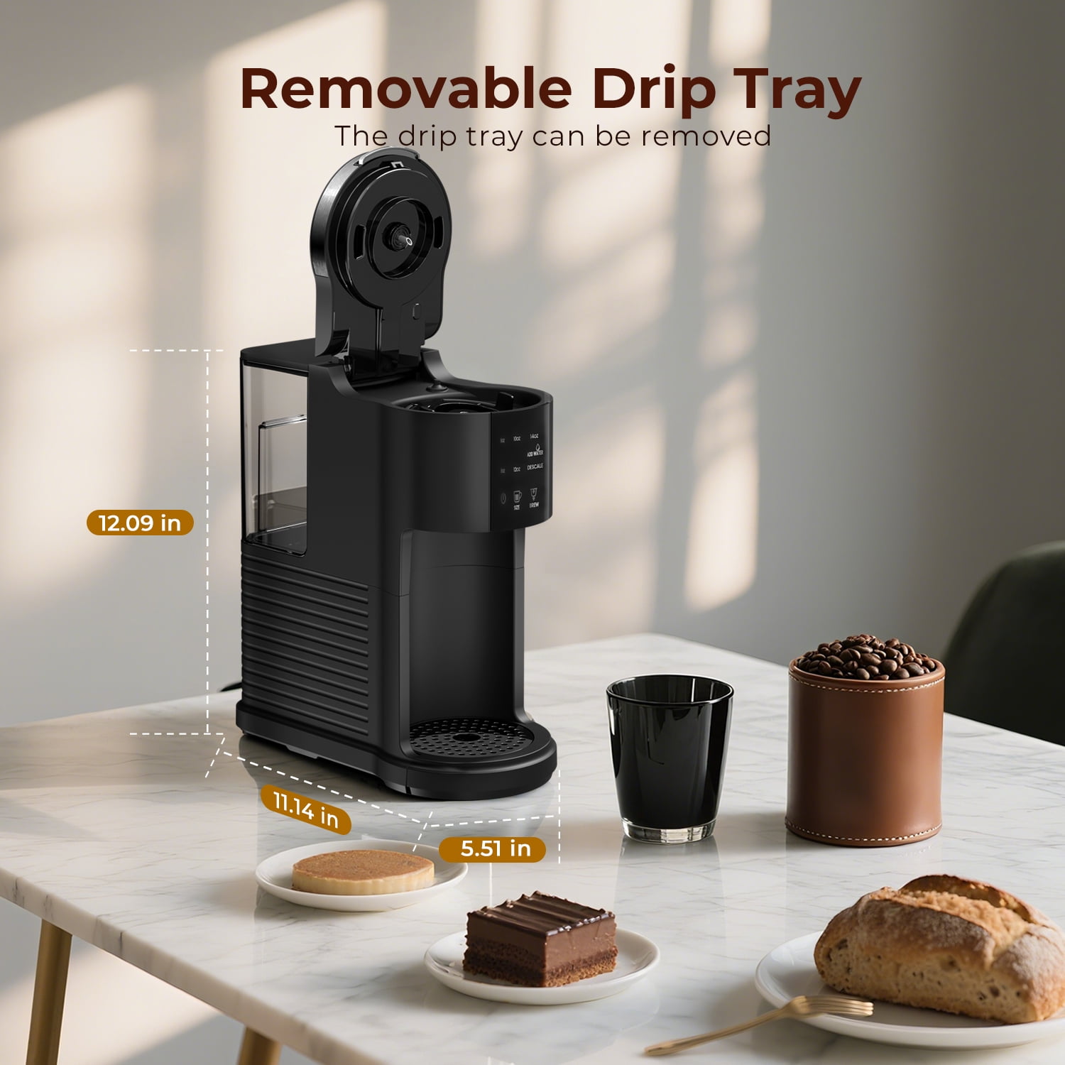 WAA Coffee Maker 2-in-1 Single Serve Coffee Brewer, Black