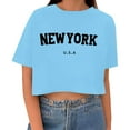 thumbnail image 2 of Womens Tees Crop Top Short Sleeve Printed Summer Women Tops Light Blue S, 2 of 5