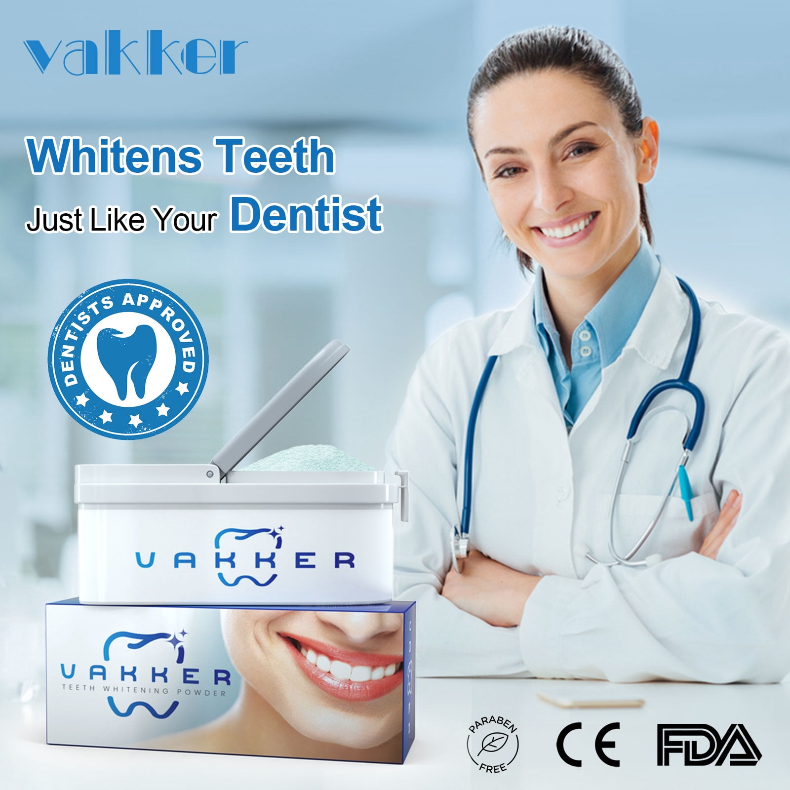 Vakker Teeth Whitening Powder fot Teeth Whitening Toothpaste, Fluoride Free & Non-Sensitive, Enamel Safe Tooth Stain Remover, Fresh Mint, 5.5 oz, 5 Packs