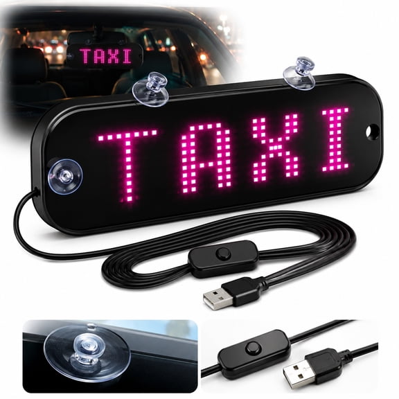 USB LED Light Sign for Drivers,Windshield Taxi Sign with Scrolling Display, Easy Suction Cup Installation for Cars, Trucks, SUVs (pink)
