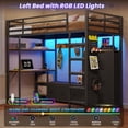 thumbnail image 3 of Twin Size Loft Bed with Desk and 6 Storage Drawers and LED Lights, Metal Loft Bed Frame with Charging Station & Open Shelf & Large Pegboard & Stairs & Full-Length Guardrail, Black, 3 of 11