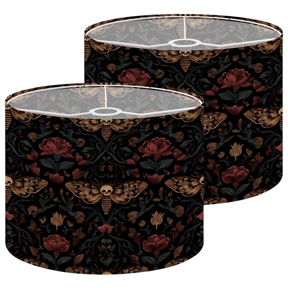 Lampshades 2 Pack Dark Gothic Moth Skull Red Flowers Vintage Botanical Style 13"x13"x10" Light Shade for Table Lamps Floor Lamp Shades Lampshade Replacement with Spider Fitter Easy Assembly