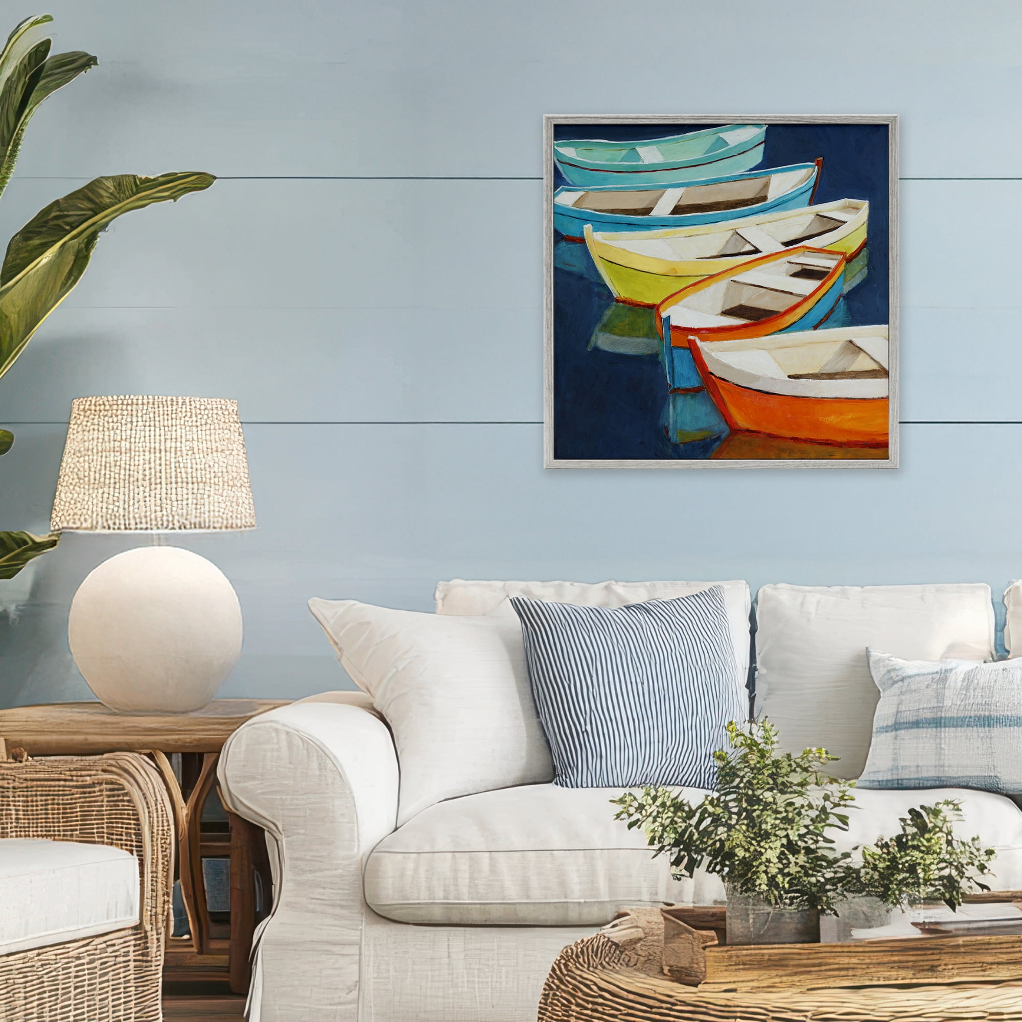 Stupell Industries Serene Rowboats in Summer Gray Framed Giclee Art, design by Lorenzo Collective