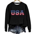 thumbnail image 6 of Beugl USA Sweatshirt on Sale, Women's Autumn Round Neck American Flag USA Print Loose Casual Pullover Sweatshirt USA Sweatshirt Women, Sweatshirt for Teen Girls Black L, 6 of 6