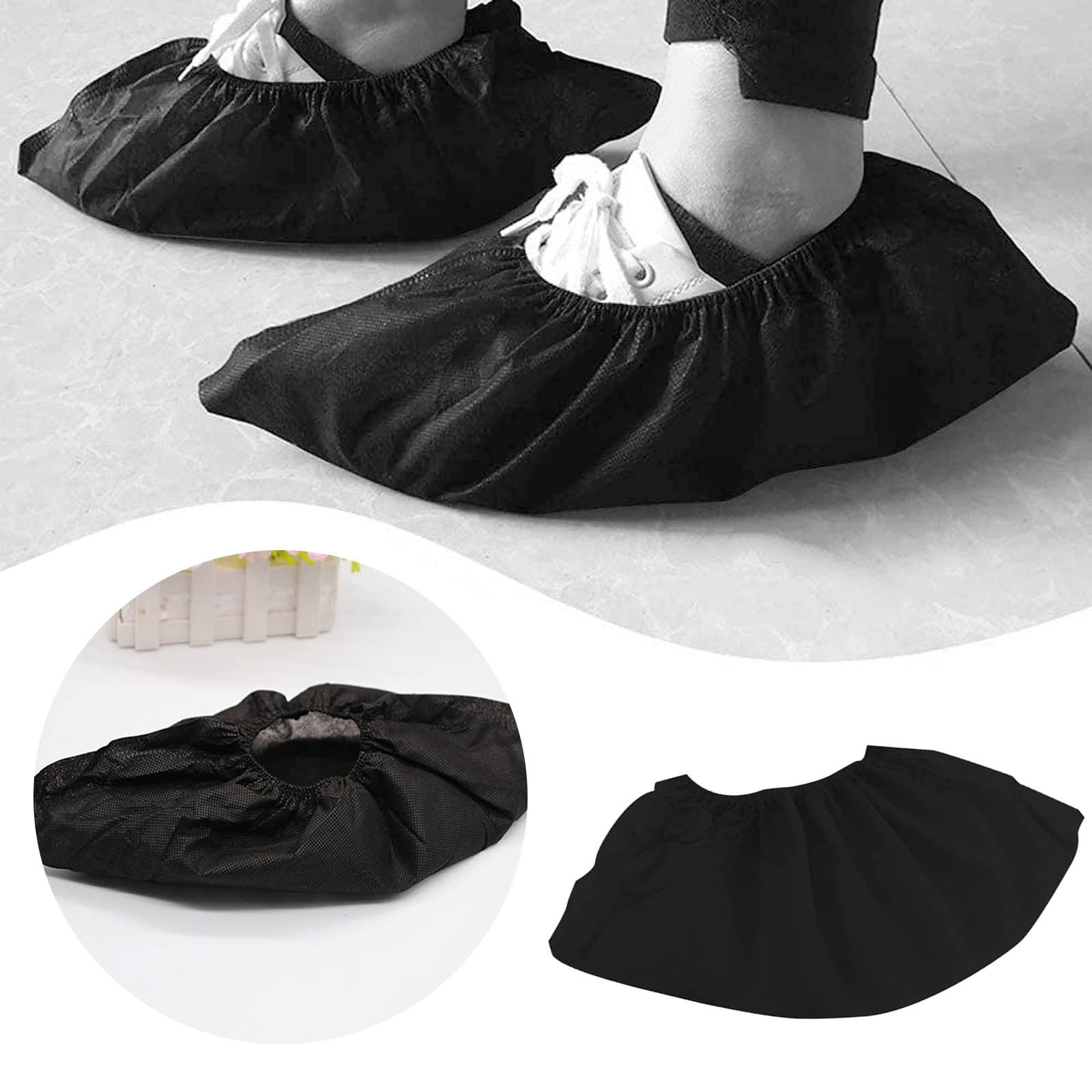 100PCS Black Disposable Shoe Covers Inch Non-Slip Non