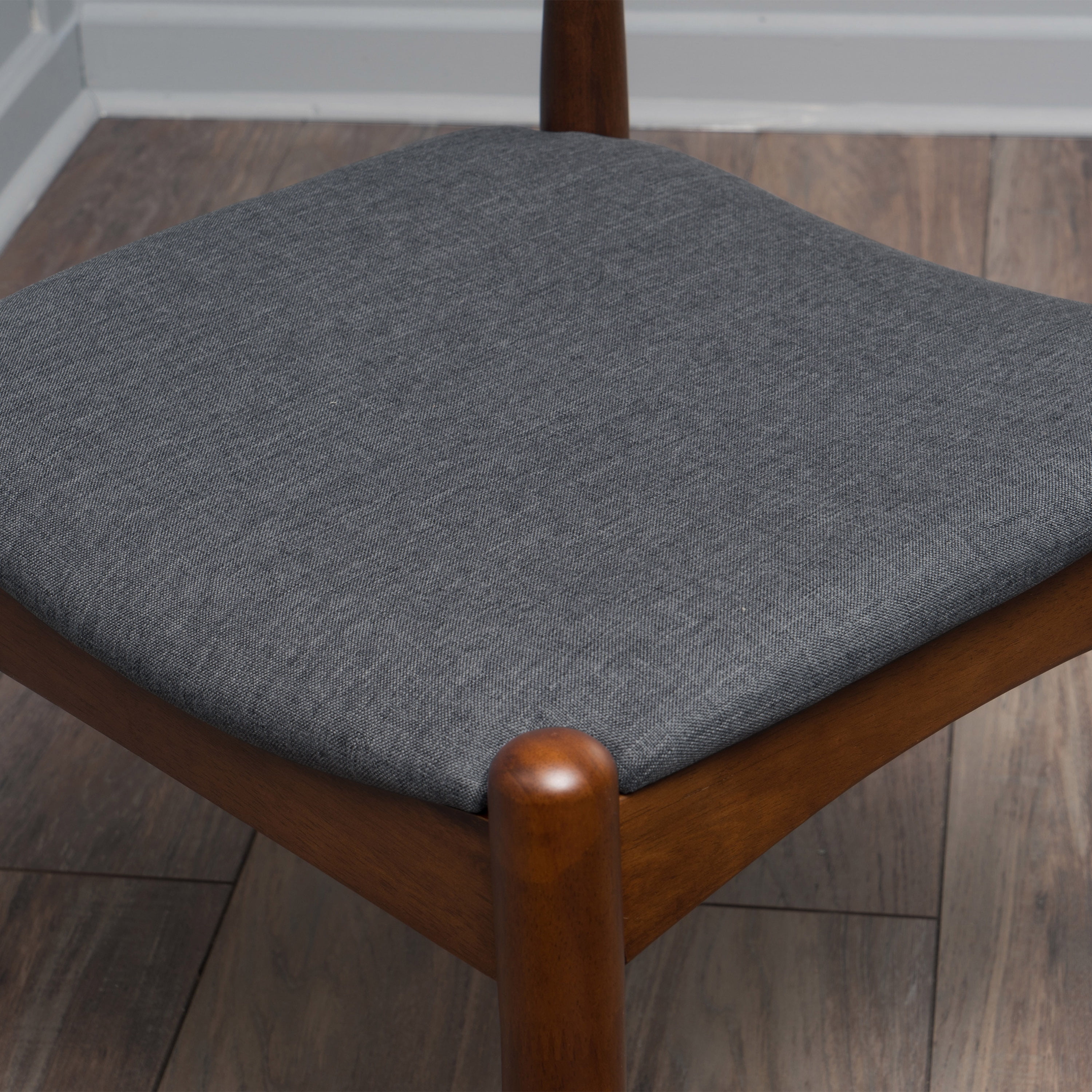 GDF Studio Virgil Mid Century Modern Fabric Upholstered Dining Chairs, Set of 2, Charcoal and Walnut