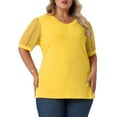 thumbnail image 2 of DARING DIVA Women's Plus Tops V Neck Puff Sleeve Blouse Shirt 4X Yellow, 2 of 6