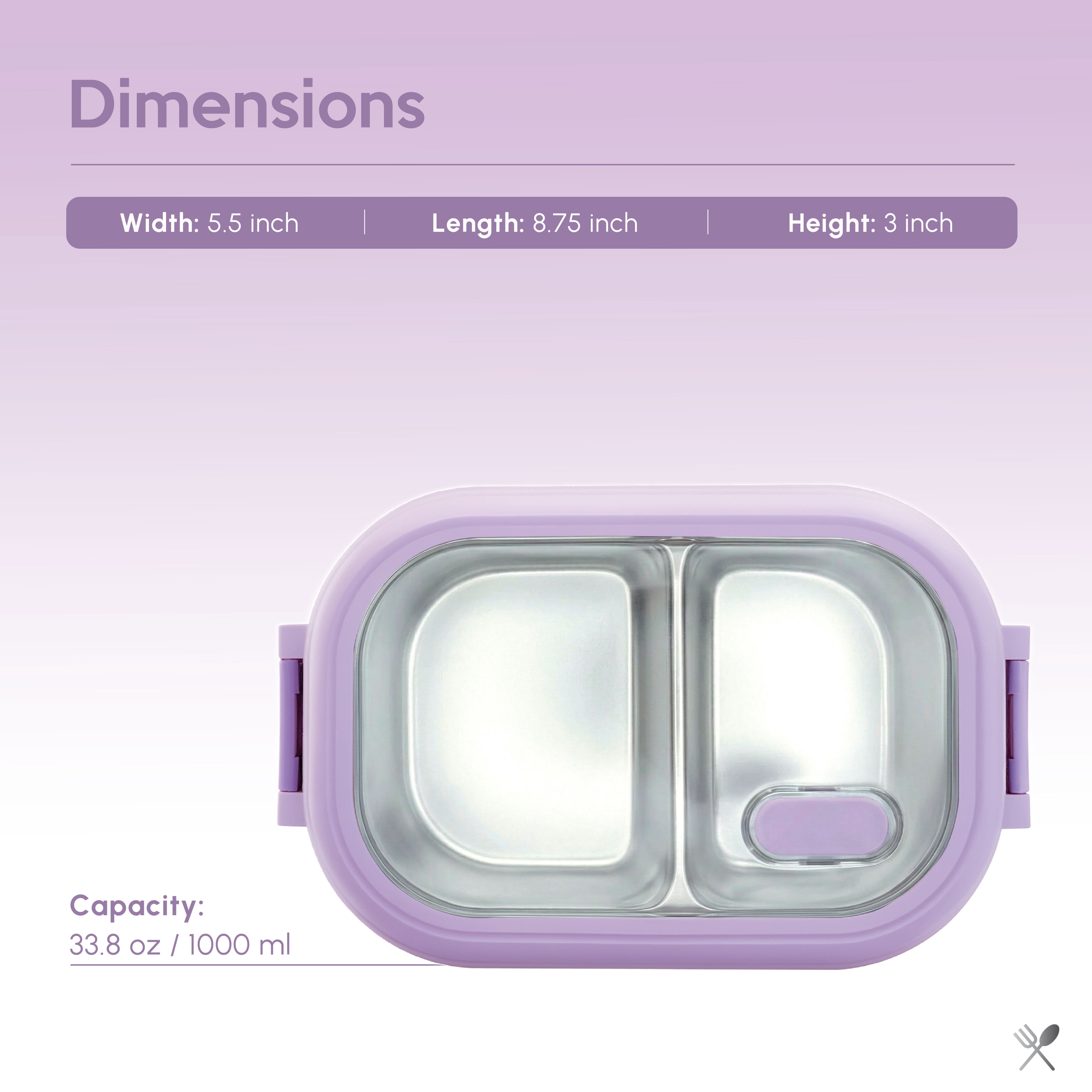 Just Cook Purple 1000 ml 2 Section Microwave Safe Stainless Steel Bento Box