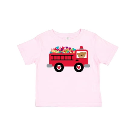 

Inktastic Valentine Fire Truck Heart Bear Gift Toddler Boy or Toddler Girl T-Shirt