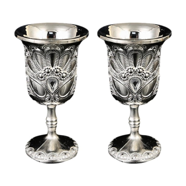 Mini copa de licor en relieve, pequeña de metal estilo vintage para beber, para fiestas, aniversarios, bodas decorativas 2 de plata