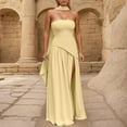 thumbnail image 5 of Women Strapless Long Prom Dress Side Slit Dresses Formal Evening GownsRuched Gown with Scarf, 5 of 7