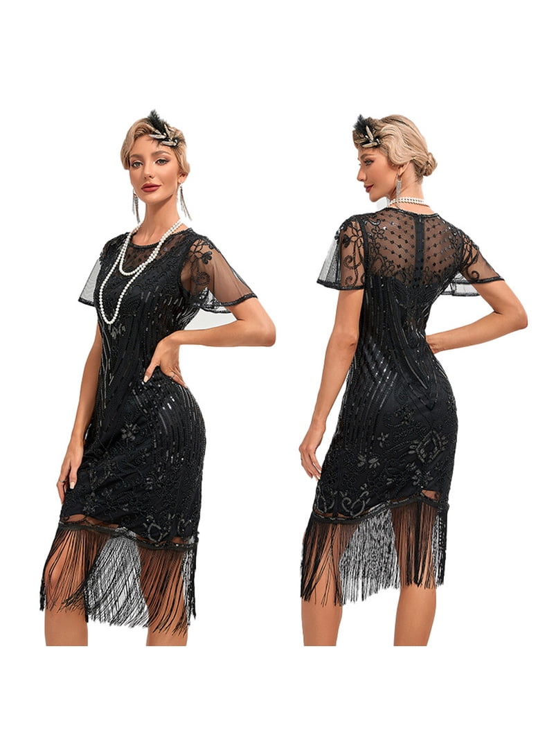 Idopip 1920s Flapper Dresses for Women Great Gatsby Dresses Sequin Fringed Roaring 20s Cocktail Dress