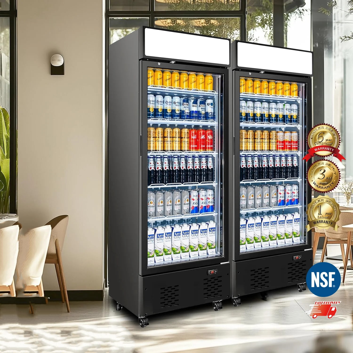 Commercial Beverage Refrigerator 24 inch 15.8 Cu.ft. with Glass Door Display Merchandiser Fridge,Stainless Steel, nsf certified