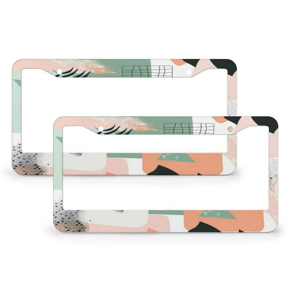 License Plate Frames Geometric Shapes And Tropical Leaves License Plate Cover Front Plates Frames Car Tag Frame 2 PCS Tropical Leaves Aluminum Metal License Plate Frame for Men/Women