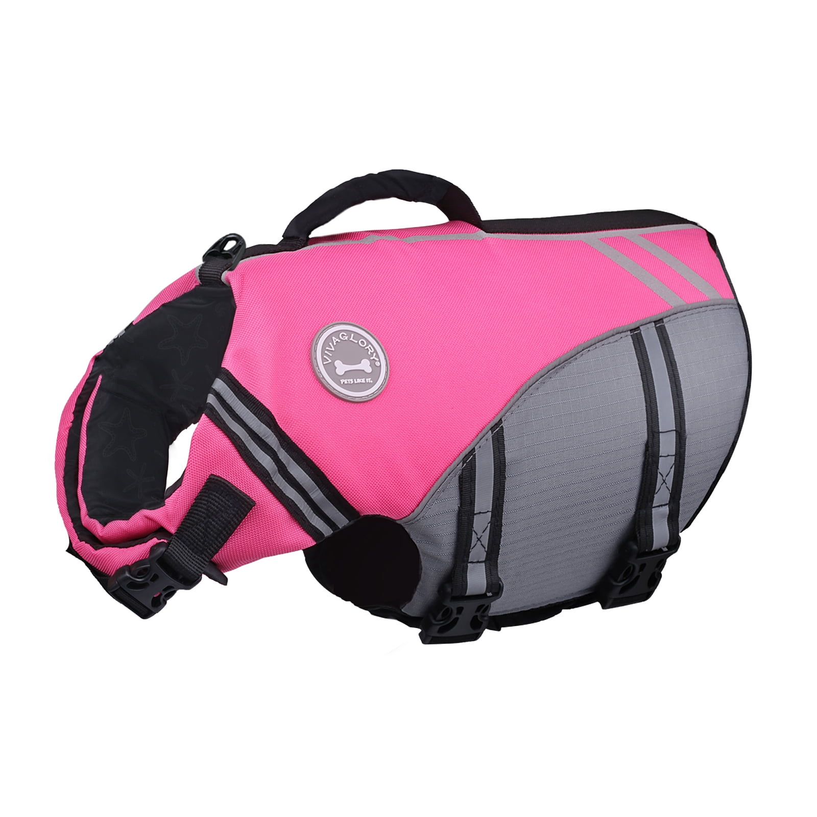 VIVAGLORY Dog Life Jacket Vest for Swimming, Sports Style, Pink, Large