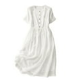 thumbnail image 2 of GaThRRgYP Women's Casual Sundress Everyday Wear,Women's Elastic Waist Loose and Comfortable Solid Color Doll Shirt Linen Dress White L, 2 of 9