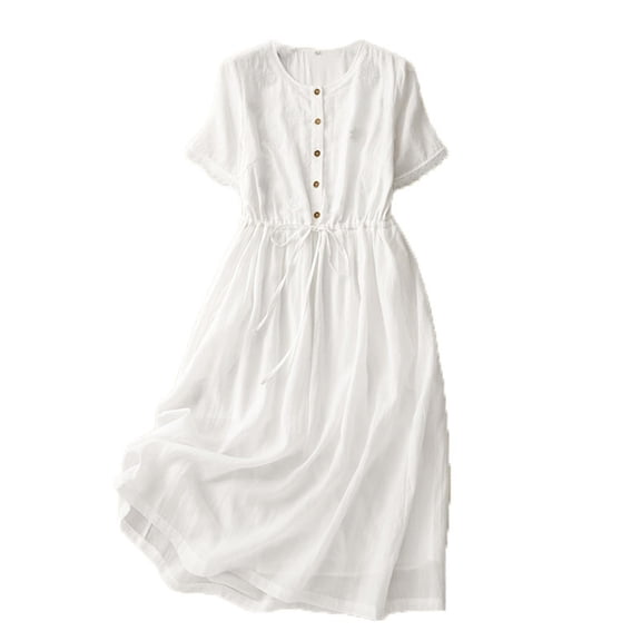 Zpanxa Casual Shirt Dress Women Linen Cotton Full Button Down Lapel Collar Loose Fit Tunic Office Day Dress