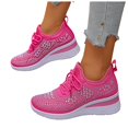 thumbnail image 3 of EKVAHL Women's Mesh Rhinestone Breathable Wedge Sneakers Lightweight Casual Lace up Elastic Sock Sneakers Bling Sparkly Wedding Dressy Knitted Tennis Walking Shoes Hot Pink, 3 of 6