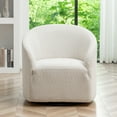 thumbnail image 3 of 32" Wide Modern Boucle Swivel Barrel Chair, No Assembly Round Upholstered Swivel Accent Armchair for Living Room, Bedroom, Office (White), 3 of 11