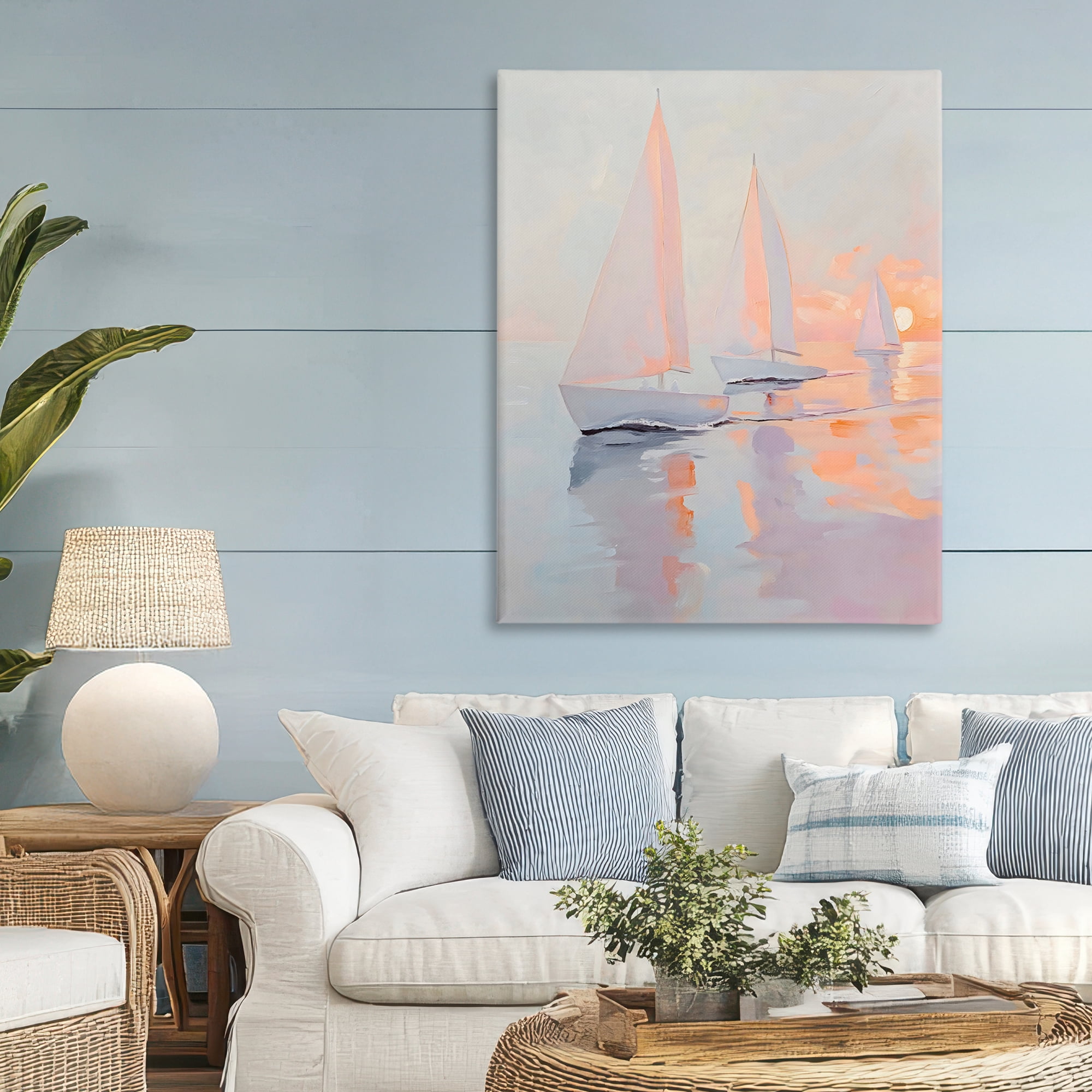 Stupell Industries Peach Sunset Sailboats on Sea Canvas Wall Art, design by Creative Studio