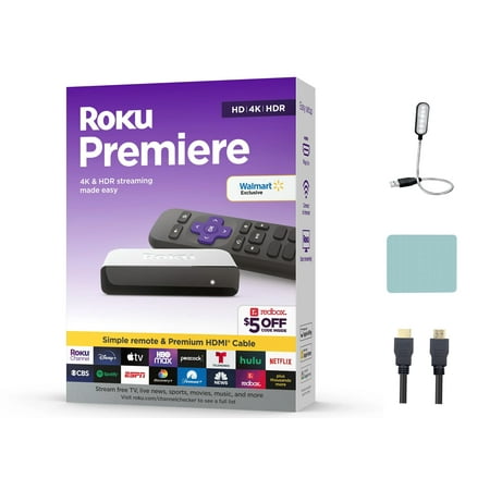 Roku Premiere | 4K/HDR Streaming Media Player Wi-Fi® Enabled with Premium High Speed HDMI® Cable and Simple Remote + Mazepoly Accessories