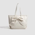 thumbnail image 2 of Faraee Leather Tote Bag for Women Large Capacity Shoulder Handbags Bowknot Fashion Top Handle Satchel with Compartments White, 2 of 9