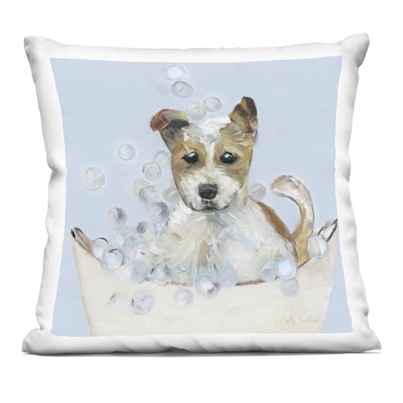 Stupell Industries Fun Bubbles Puppy Bath Design by Sally Swatland Throw Pillow