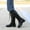 Black, variant on Babysbule Womens Boots Clearance Ladies Thick Heel Women's Shoes Belt Buckle High Boot Large Size Women's Knight Boot