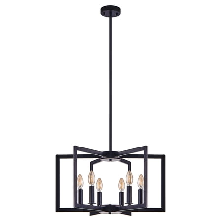 22" 6-Light Geometric Chandelier - Industrial Pendant Lighting for Living Room, Dining Room, Kitchen - Modern Black Metal (Bulb Not Included)