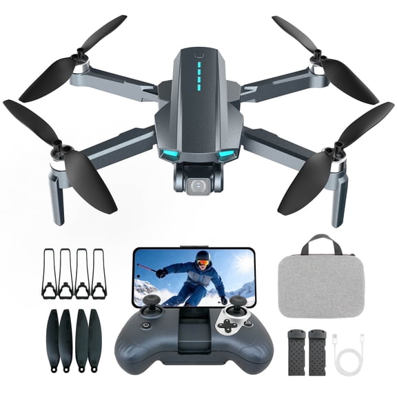 SUNNYBAY Drone with Camera for Adults 4K, Foldable FPV Quadcopter, Brushless Motor, Under 249 g, Optical Flow LED Night-Light, Smart Selfie Mode