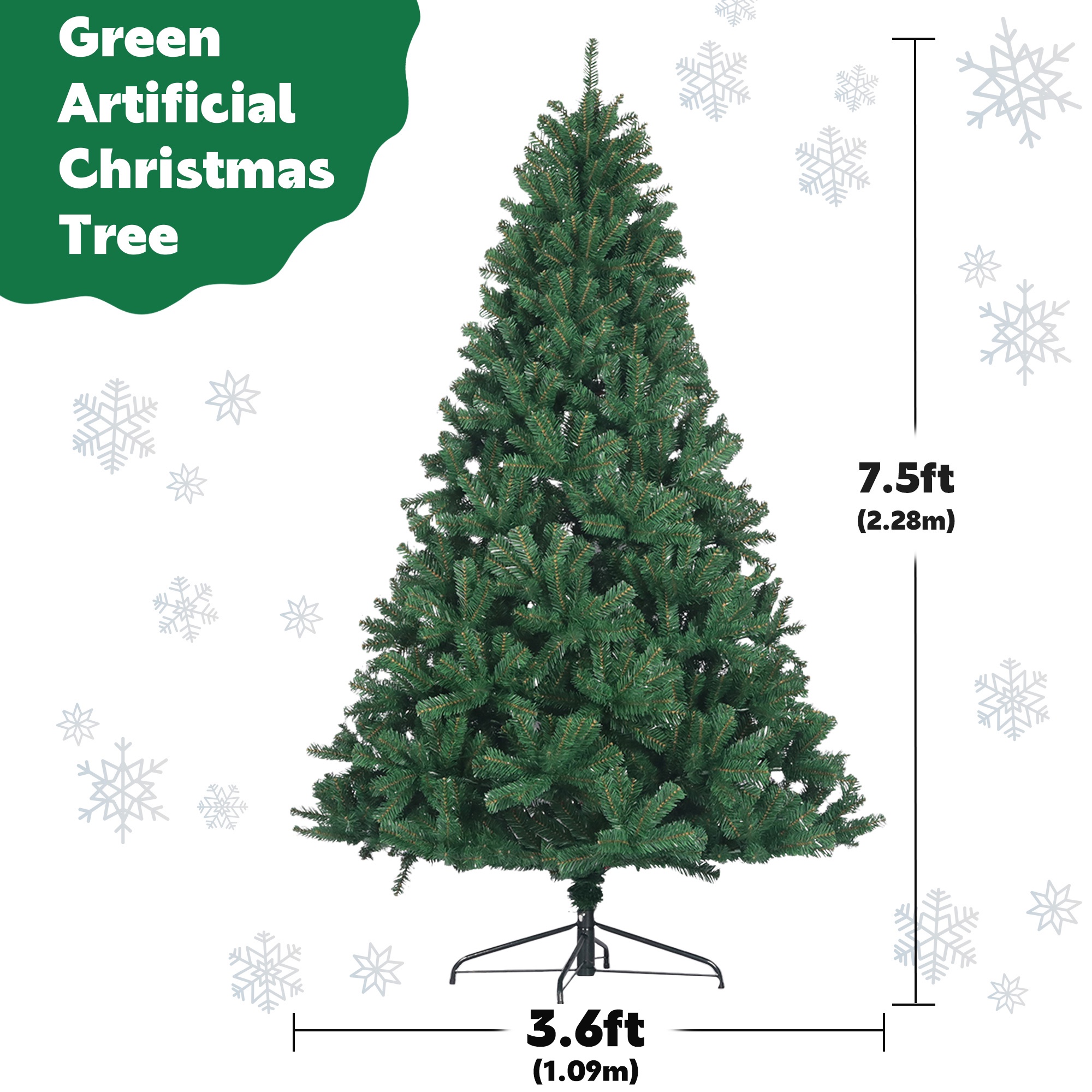 PAPROOS 7.5FT Christmas Trees, Artificial Christmas Tree with 1400 Super Lush Branch Tips, Xmas Tree with Sturdy Metal Base for Holiday Decor, Green