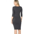 thumbnail image 6 of Womens 3/4 Quarter Sleeve Bodycon Fitted Knee Length Midi Dress, 6 of 7