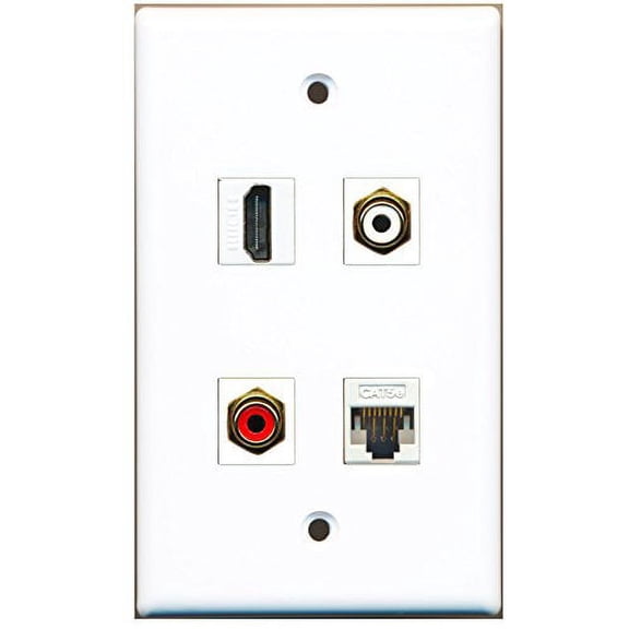RiteAV - 1 Port HDMI 1 Port RCA Red 1 Port RCA White 1 Port Cat5e Ethernet White Wall Plate