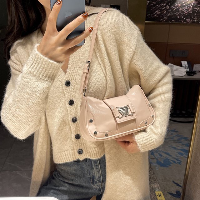Bolso Hobo elegante de cuero PU con correa ajustable para mujer Y2K Messenger Bag (rosa)