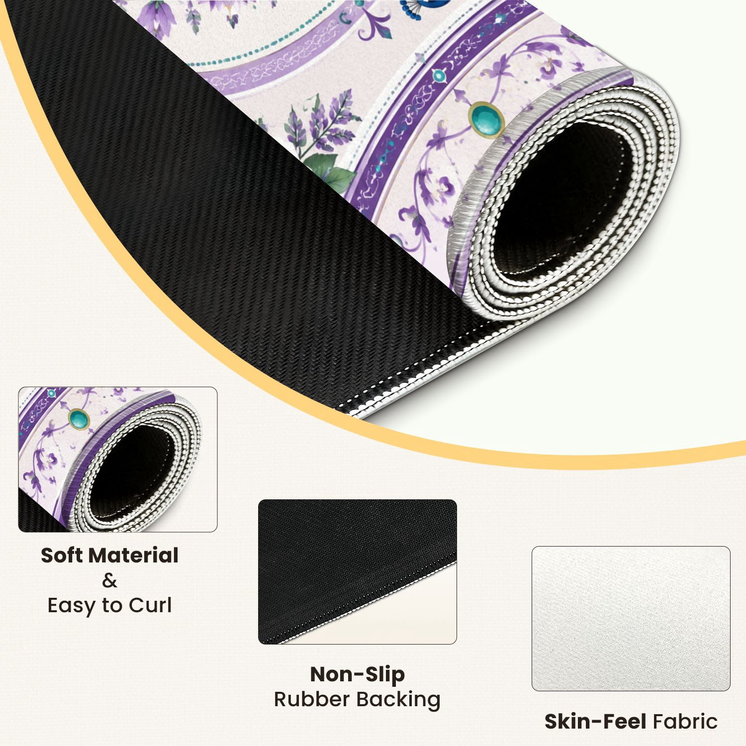 Mahjong Mat 31.5" x 31.5" Elegant Purple White Floral Peacocks Ornamental Border Non-Slip Noise Reduction Mahjong Tiles Table Cover for Dominoes Poker Card Board and Tile Games