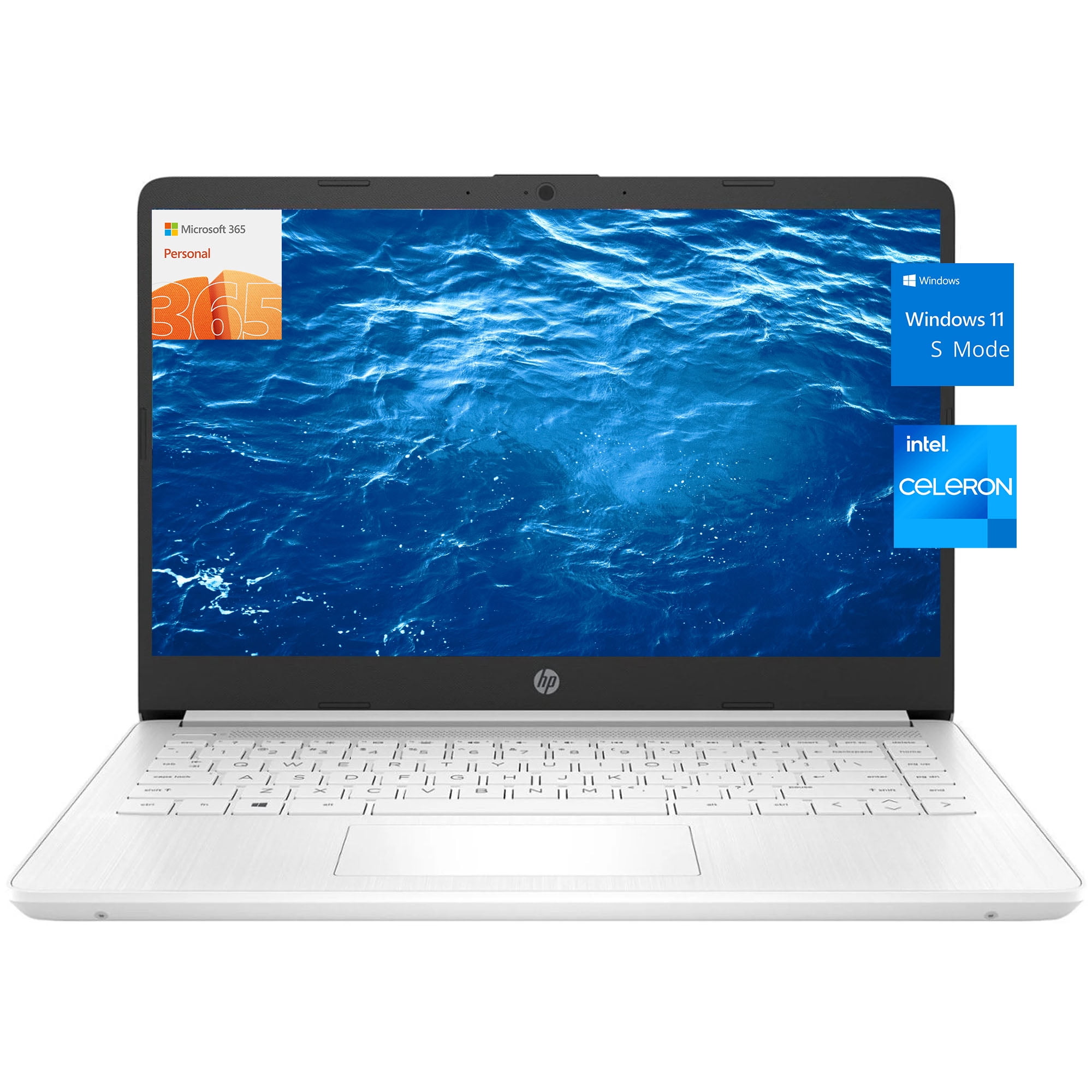 HP 14 14" HD Laptop Computer, Intel Celeron N4120, 16GB RAM, 192GB Storage(64GB eMMC+256GB SD Card), 1 Year Office 365, Long Battery Life, Win 11 Home in S Mode, Student & Home, White