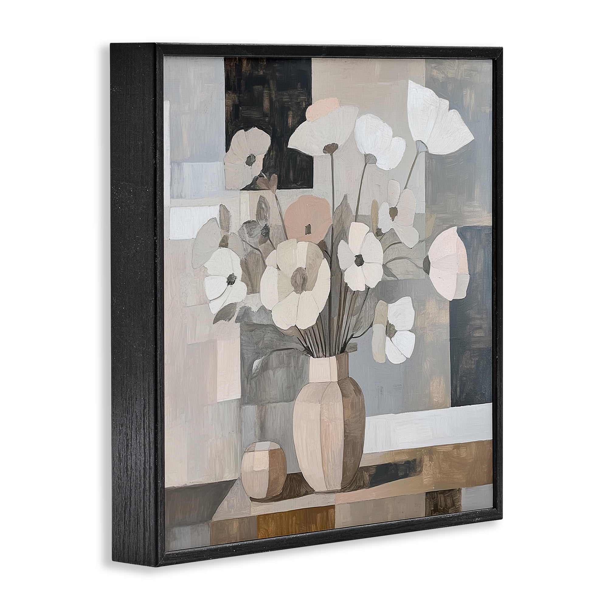 Stupell Industries Muted Pastel Poppies in Cubism Black Framed Giclee Art, design by Heidi Kuntz
