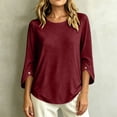 thumbnail image 6 of ClodeEU Women's Crew Neck 3/4 Sleeve Blouse,Solid Casual Loose Fit Basic Top Wine,Women's Plus L, 6 of 7