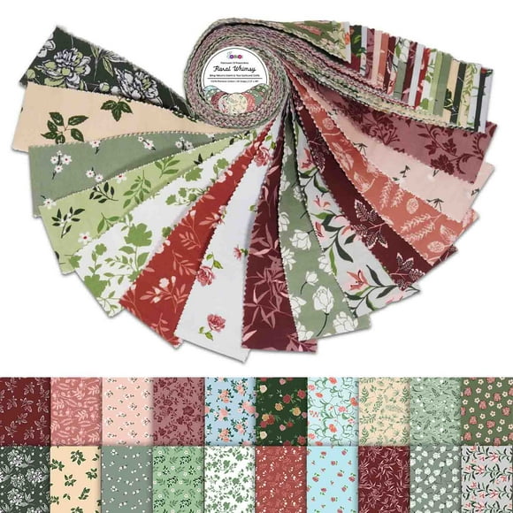 Jelly Roll Fabric Strips for Quilting, 2.5" Precut for DIY, 40 Strip Assorted Bundle, Perfect Quilting Fabric for Sewing, Jelly Roll For Scrapbooking, Craft, Home Dcor, Rug - Floral Whimsy