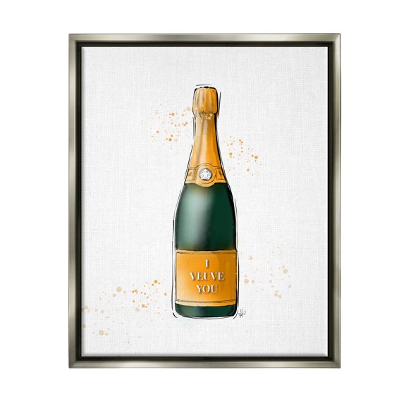 Stupell Industries I Veuve You Champagne Bottle Graphic Art Luster Gray Floating Framed Canvas Print Wall Art, Design by Alison Petrie