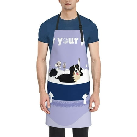 

Picia Bernese Mountain Dog Sitting Bath Tub Waterproof Apron for Unisex Adult - Adjustable Bib Apron with Pockets Ideal for Cooking Gardening Painting and Household Chores