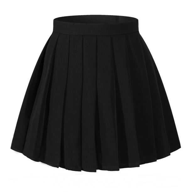 Beautifulfashionlife Faldas Plisadas Escolares Lisas De Verano De Cintura Alta Para Mujer (4Xl Negro)