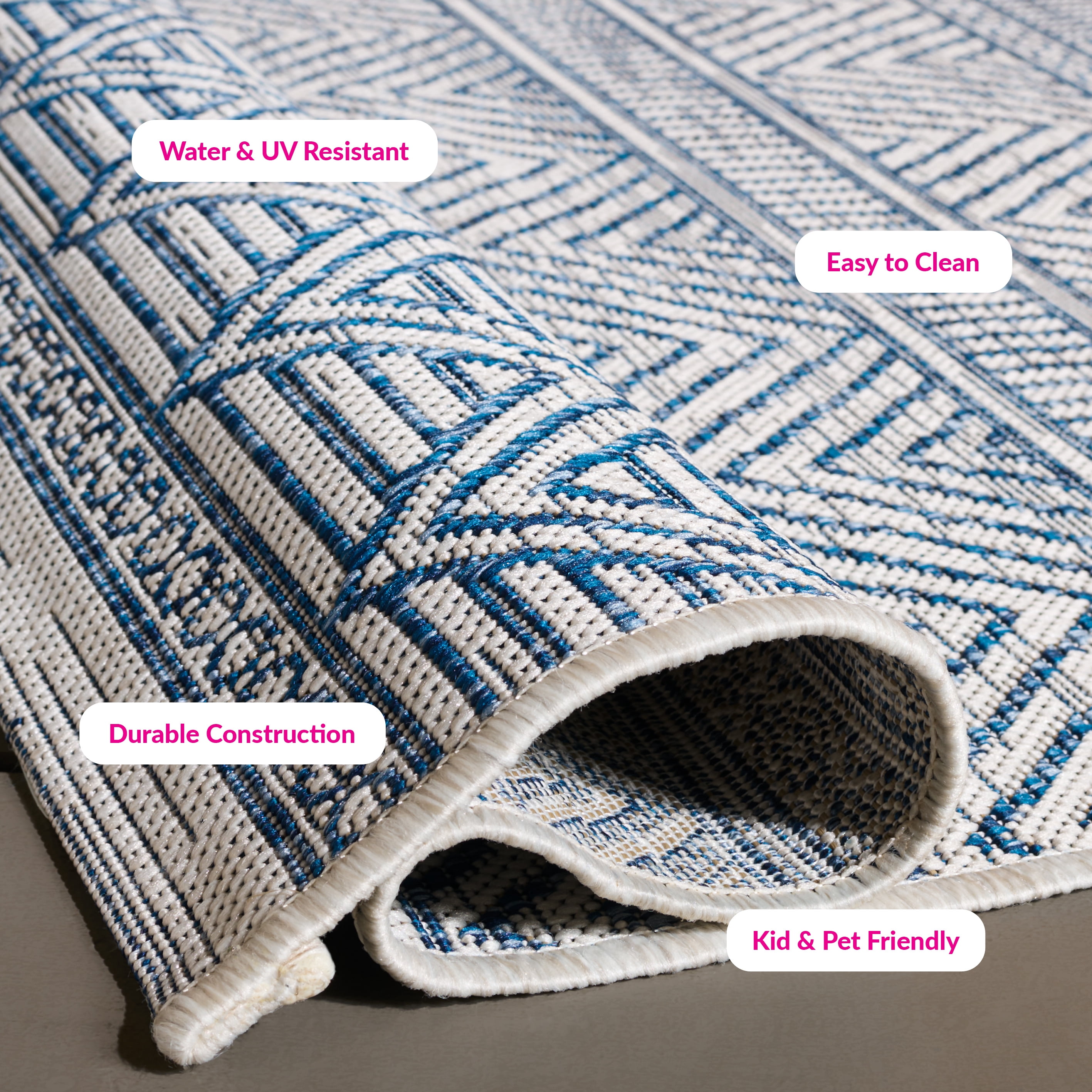 SAFAVIEH Courtyard Altan Geometric Indoor/Outdoor Area Rug, Ivory/Navy, 6'7" x 6'7" Square