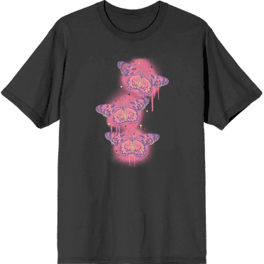 Spray Paint Butterfly Adult Charcoal Crew Neck Short Sleeve Tee-XXL