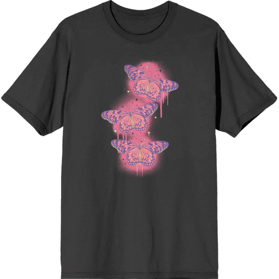 Spray Paint Butterfly Adult Charcoal Crew Neck Short Sleeve Tee-Small
