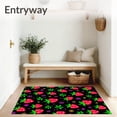 thumbnail image 3 of ODIKA 5'x7' Machine Washable Non-Slip Area Rug, Whimsical Strawberry Patchwork with Tropical Leaf Accents and Sweet Fruit Motifs High Traffic Rug, Black, 682412, 3 of 7