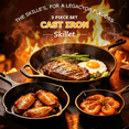 thumbnail image 3 of 3 Piece Cast Iron Skillet Set, TAIMASI 6", 8", 10" Pre-Seasoned Pan Cookware Set with Handles, Heavy-Duty Frying Pans for Saute, Cooking, Pizza, Oven Grill Stovetop Safe Cookware, 3 of 10