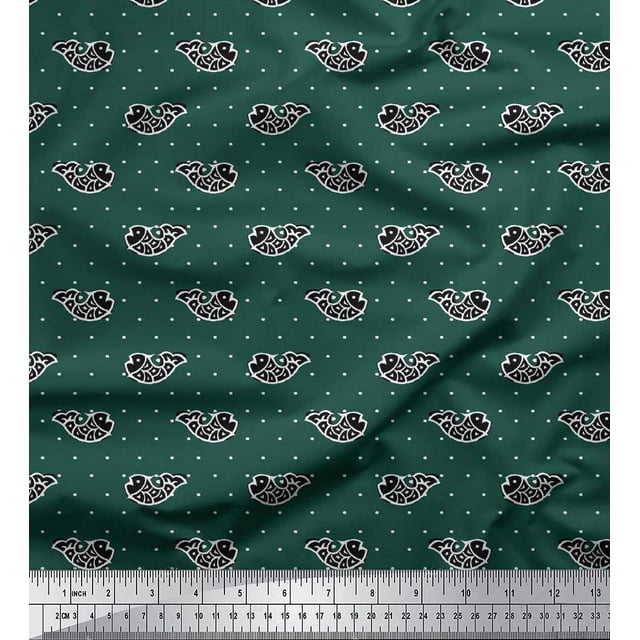 Soimoi Cotton Duck Fabric Fish Block Printed Craft Fabric by The Yard 56 Inch Wide